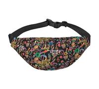 Grand sac banane pour homme et femme, motif renard, oiseau et fleur, sac banane pour entraînement, randonnée, course à pied, voyage, Notes de musique florales colorées. Notes de musique florales