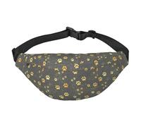 Grand sac banane pour homme et femme, motif renard, oiseau et fleur, sac banane pour entraînement, randonnée, course à pied, voyage, Empreintes de chien mignonnes empreintes de chien dorées, Taille