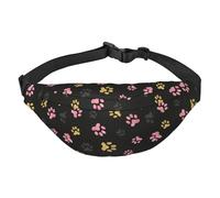 Grand sac banane pour homme et femme, motif renard, oiseau et fleur, sac banane pour entraînement, randonnée, course à pied, voyage, Imprimé pattes de chien dorées, Taille unique, Sacs banane