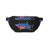 Grand sac banane pour homme et femme - Requin avec drapeau américain - Sac de voyage tendance pour femme - Sac banane pour homme et femme - Bandoulière réglable