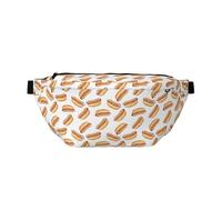 Grand sac banane pour homme et femme - Sac à bandoulière de voyage blanc avec imprimé dessin animé Hot Dog pour femme, sac banane pour femme et homme avec sangle réglable