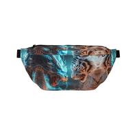 Grand sac banane pour homme et femme - Sac à bandoulière de voyage tendance avec dragon bleu et tigre blanc - Sac banane pour femme - Sac banane pour homme et femme avec sangle réglable
