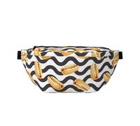 Grand sac banane pour homme et femme - Sac à bandoulière tendance avec imprimé Hot Dog Wave noir pour femme, sac banane pour femme avec sangle réglable