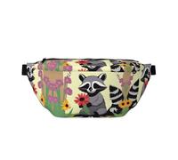 Grand sac banane raton laveur avec fleurs, cadeau pour profiter du sport, festival, entraînement, voyage, course à pied décontractée, Noir , Taille unique