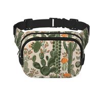 Grand sac banane tendance avec imprimé cactus vert pour femme, noir, One Size