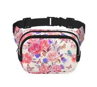 Grand sac banane tendance avec imprimé floral, rose, papillon pour femme, noir, One Size