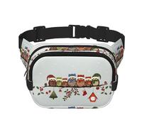 Grand sac banane tendance avec imprimé hiboux de Noël sur branche pour femme, noir, One Size