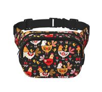 Grand sac banane tendance pour femme avec imprimé coq et poules, noir, One Size