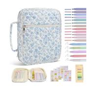 Grand sac biblique pour femme avec accessoires d'études bibliques et poignée de transport, cadeau pour mère et grand-mère, fleur bleue
