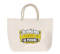Grand Sac Cabas Beige Je vais pas laisser ça se perdre. Expressions Françaises | jaune | Coton 23 L Anses en Corde 65 cm | Plage Marché W nd Sport | Idée Cadeau Gourmand Gourmande Noël Merci