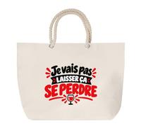 Grand Sac Cabas Beige Je vais pas laisser ça se perdre Expressions Françaises | rouge | Coton 23 L Anses en Corde 65 cm | Plage Marché W nd Sport | Idée Cadeau Gourmand Gourmande Noël Merci