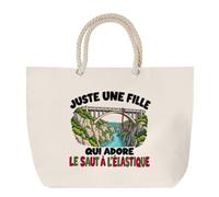 Grand Sac Cabas Beige Juste une fille qui adore le saut à l'élastique | Coton 23 L avec Anses en Corde 65 cm | Sac de Plage Marché W nd Sport | Cadeau Aventurière Femme Homme Anniversaire