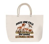Grand Sac Cabas Beige Juste une fille qui adore les épagneuls bretons | Coton 23 L avec Anses en Corde 65 cm | Sac de Plage Marché W nd Sport | Cadeau Maman de Chien Femme Homme Anniversaire