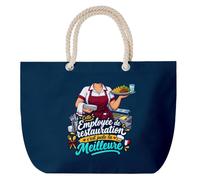 Grand Sac Cabas Bleu Marine Employee de Restauration C'est juste la Meilleure Métier | Coton 23 L avec Anses en Corde 65 cm | Sac de Plage Piscine Marché W nd | Cadeau Femme Homme Anniversaire