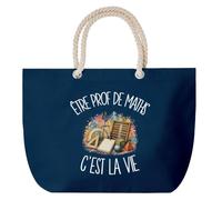 Grand Sac Cabas Bleu Marine Être prof de maths c'est la vie | Coton 23 L avec Anses en Corde 65 cm | Sac de Plage Piscine Marché W nd | Cadeau Enseignant Enseignante Femme Homme Anniversaire