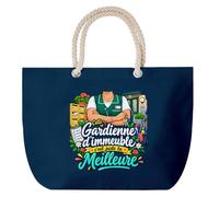 Grand Sac Cabas Bleu Marine Gardienne d Immeuble C'est juste la Meilleure Métier | Coton 23 L avec Anses en Corde 65 cm | Sac de Plage Piscine Marché W nd | Cadeau Femme Homme Anniversaire