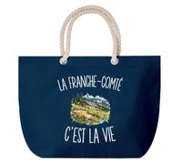 Grand Sac Cabas Bleu Marine La Franche-Comté c’est la vie | Coton 23 L avec Anses en Corde 65 cm | Sac de Plage Piscine Marché W nd | Cadeau Franc-comtois Franc-comtoise Femme Homme Anniversaire