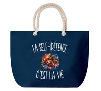 Grand Sac Cabas Bleu Marine La Self-Défense c’est la vie | Coton 23 L avec Anses en Corde 65 cm | Sac de Plage Piscine Marché W nd | Cadeau Combattant Combattante Femme Homme Anniversaire