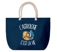 Grand Sac Cabas Bleu Marine L'astrologie c'est la vie | Coton 23 L avec Anses en Corde 65 cm | Sac de Plage Piscine Marché W nd | Cadeau Passionné et Passionnée des Signes Femme Homme Anniversaire