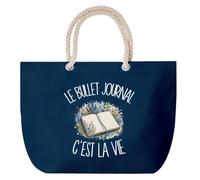 Grand Sac Cabas Bleu Marine Le bullet journal c'est la vie | Coton 23 L avec Anses en Corde 65 cm | Sac de Plage Piscine Marché W nd | Cadeau Adepte du Carnet Organiseur Femme Homme Anniversaire