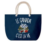 Grand Sac Cabas Bleu Marine Le Canada c'est la vie | Coton 23 L avec Anses en Corde 65 cm | Sac de Plage Piscine Marché W nd | Cadeau Amoureux et Amoureuse du Québec Femme Homme Anniversaire