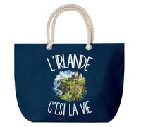 Grand Sac Cabas Bleu Marine L'Irlande c'est la vie | Coton 23 L avec Anses en Corde 65 cm | Sac de Plage Piscine Marché W nd | Cadeau Amoureux et Amoureuse du Trèfle Femme Homme Anniversaire