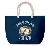 Grand Sac Cabas Bleu Marine Travailler dans les RH c'est la vie | Coton 23 L avec Anses en Corde 65 cm | Sac de Plage Piscine Marché W nd | Cadeau Métier du Bureau Femme Homme Anniversaire
