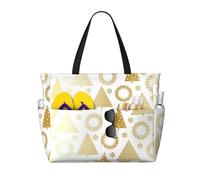 Grand sac cabas de plage blanc à motif d'arbres et de couronnes dorées, avec fermeture éclair et poche imperméable. Léger et pliable, il est idéal pour la salle de sport, les ges, les courses, la nat