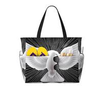 Grand sac cabas de plage blanc à motif de colombe du Saint-Esprit pour femme, avec fermeture éclair et poche imperméable. Léger et pliable, il est idéal pour les ges, les courses, la natation et le s