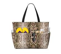 Grand sac cabas de plage pour femme, motif peau de serpent python, avec fermeture éclair et poche imperméable. Léger et pliable, il est idéal pour la salle de sport, les ges, les courses, la natation