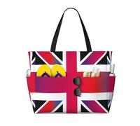 Grand sac cabas de plage pour femme, orné du drapeau britannique Union Jack, avec fermeture éclair et poche étanche. Léger et pliable, il est idéal pour la salle de sport, les ges, les courses, la na