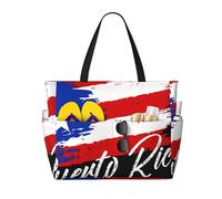 Grand sac cabas de plage vintage aux couleurs du drapeau de l'État de Porto Rico, avec fermeture éclair et poche imperméable. Léger et pliable, il est idéal pour la salle de sport, les ges, les cours
