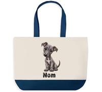 Grand Sac Cabas Fond Bleu Greyhound (Lévrier Anglais) | Toile de Coton 170 g/m² 27 L Poche Intérieure Anses 64 cm | Courses Shopping Plage | Cadeau Propriétaire Chien Femme Homme Anniversaire Noël