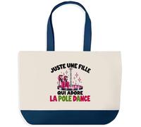 Grand Sac Cabas Fond Bleu Juste une fille qui adore la pole dance | Toile de Coton 170 g/m² 27 L Poche Intérieure Anses 64 cm | Courses Shopping Plage | Cadeau Danseuse Femme Homme Anniversaire Noël