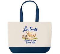 Grand Sac Cabas Fond Bleu La tonte, toujours une bonne idée | Toile de Coton 170 g/m² 27 L Poche Intérieure Anses 64 cm | Courses Shopping Plage | Cadeau Éleveur Éleveuse Femme Homme Anniversaire Noël