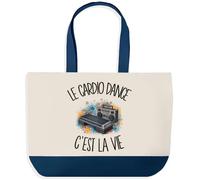 Grand Sac Cabas Fond Bleu Le cardio dance c'est la vie | Toile de Coton 170 g/m² 27 L Poche Intérieure Anses 64 cm | Courses Shopping Plage | Cadeau Danseur Danseuse Femme Homme Anniversaire Noël