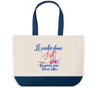 Grand Sac Cabas Fond Bleu Le cardio dance, toujours une bonne idée | Toile de Coton 170 g/m² 27 L Poche Intérieure Anses 64 cm | Courses Shopping Plage