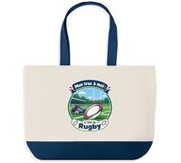 Grand Sac Cabas Fond Bleu Mon truc à moi : C'est le Rugby Mon truc à moi - Activité | Toile Coton 27 L Poche Intérieure Anses 64 cm | Courses Shopping Plage | Idée Cadeau Rugbyman Rugbywoman Noël