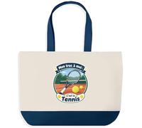 Grand Sac Cabas Fond Bleu Mon truc à moi : C'est le Tennis Mon truc à moi - Activité | Toile Coton 27 L Poche Intérieure Anses 64 cm | Courses Shopping Plage | Idée Cadeau Tennisman Tenniswoman Noël
