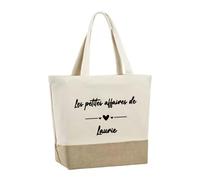 Grand Sac cabas personnalisé texte avec ou sans motif, personnalisable en coton et en toile de jute écologique avec fermeture zip 49x35x17cm, cadeau, noël, anniversaire, femme