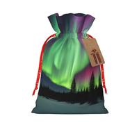 Grand sac cadeau de Noël avec impression de peinture aurores boréales, sacs de vacances réutilisables pour cadeaux, sacs cadeaux en toile de jute avec cordons de serrage