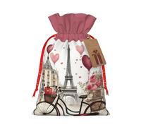 Grand sac cadeau de Noël avec imprimé cœur « Love Paris Tower », pour café, vin, parfum, vélo, sac cadeau de Noël, sacs de vacances réutilisables pour cadeaux, sacs cadeaux en toile de jute avec