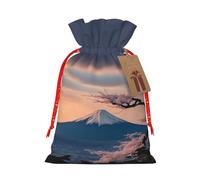 Grand sac cadeau de Noël avec imprimé paysage du Japon Mount Fuji, sacs de vacances réutilisables pour cadeaux, sacs cadeaux en toile de jute avec cordons de serrage