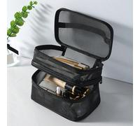 Grand sac cosmétique en maille, trousse de toilette de voyage à double couche, boîte de rangement d'outils portable, voyage estival, vacances, décoration de salle de bain, organiseur de maquillage, ac