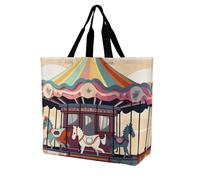 Grand sac de courses en toile carrousel pliable, Carroussel/Multicolore, 40x40x16cm