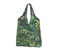 Grand sac de courses pliable et réutilisable avec poignées de transport pour amoureux des dinosaures jurassiques