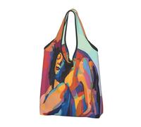 Grand sac de courses pliable et réutilisable avec poignées de transport pour couple d'amoureux afro-américains