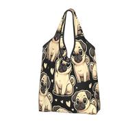 Grand sac de courses pliable et réutilisable avec poignées de transport pour les amoureux des carlins
