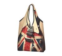 Grand sac de courses pliable réutilisable avec poignées de transport Motif guitare vintage Drapeau britannique