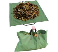 Grand sac de feuilles de jardin imperméable et robuste de 145 x 124 cm en toile pour ramasser les débris et les mauvaises herbes, pliable vert armée avec poignées